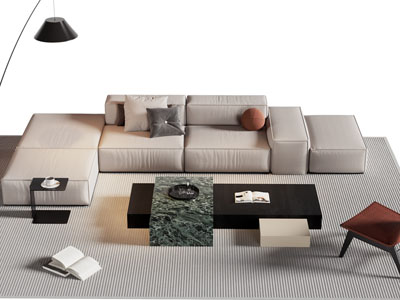 现代多人沙发 休闲椅子和茶几组合