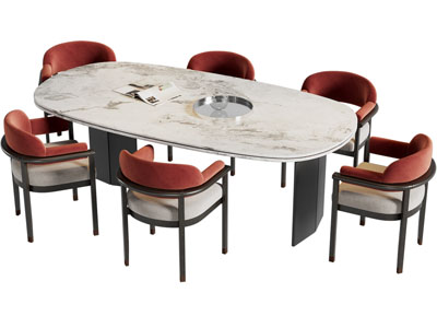 现代椭圆形餐桌椅组合