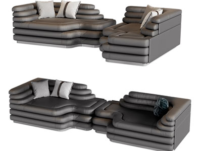 现代层次拼接多人沙发