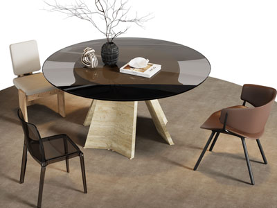 现代中古风圆形餐桌椅组合