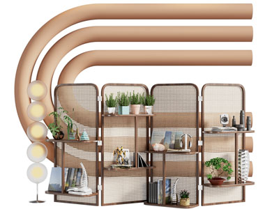新中式中古风屏风装饰架3d模型 新中式中古风屏风装饰架