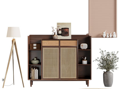 侘寂风中古风玄关柜 餐边柜3d模型 侘寂风中古风玄关柜 餐边柜