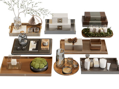 新中式托盘 茶具杯子 烛台摆件组合