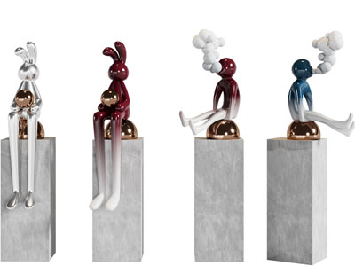 现代兔子雕塑雕刻摆件组合