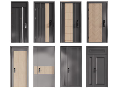 现代入户门 平开门 子母门 木门3d模型 现代入户门 平开门 子母门 木门