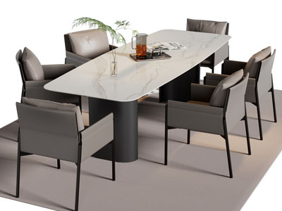 现代长方形餐桌椅组合