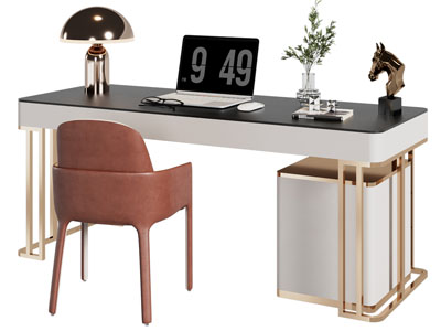 新中式书桌椅组合3d模型 新中式书桌椅组合