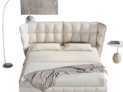 现代双人床 落地灯