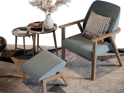 现代中古风休闲椅子 脚踏 边几