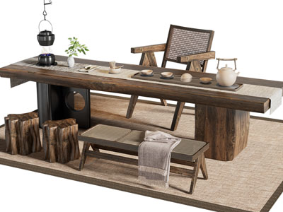 新中式中古风茶桌椅组合