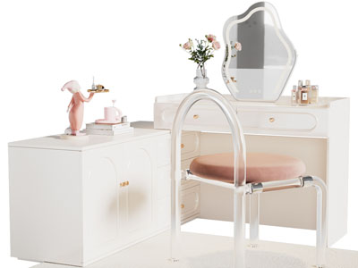 现代奶油风带收纳柜的化妆 梳妆台