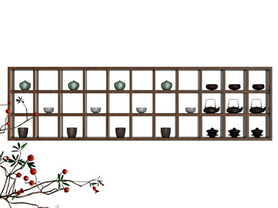 新中式墙面实木收纳装饰架 茶罐茶壶摆件