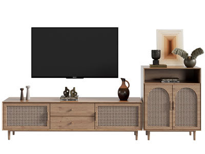 侘寂风中古风电视柜 边柜 电视3d模型 侘寂风中古风电视柜 边柜 电视