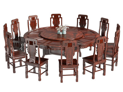 中式圆形实木餐桌椅组合