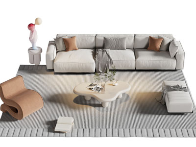 现代布艺多人沙发 沙发凳子 休闲椅子和茶几组合