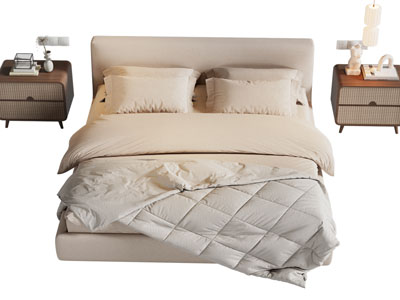 现代中古风双人床 床头柜