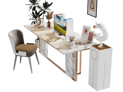 现代轻奢书桌椅组合3d模型 现代轻奢书桌椅组合