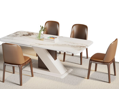 现代长方形餐桌椅组合