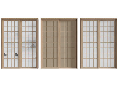 新中式实木推拉门3d模型 新中式实木推拉门