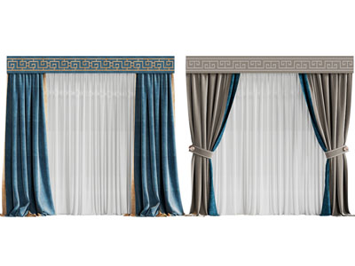 新中式带窗帘盒的窗帘窗纱3d模型 新中式带窗帘盒的窗帘窗纱