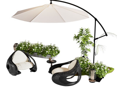 现代户外庭院遮阳伞 休闲椅子 边几