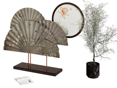 新中式折扇摆件组合