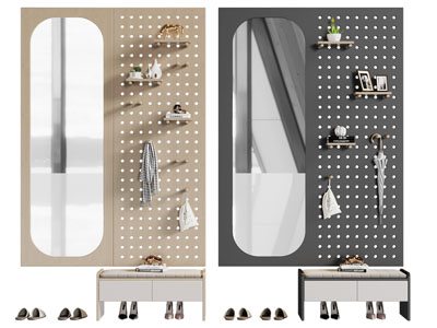 现代玄关洞洞眼墙面收纳架 换鞋凳子 鞋子