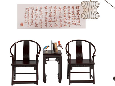 新中式扶手椅子 边几 装饰挂画