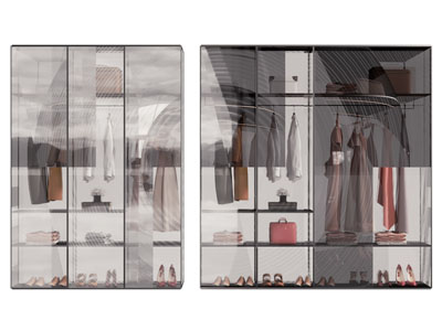 现代玻璃柜门的衣柜 衣服3d模型 现代玻璃柜门的衣柜 衣服