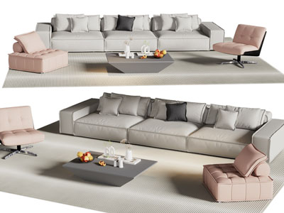 现代多人沙发 休闲椅子和茶几组合