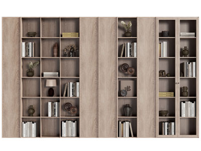 现代中古风实木装饰书柜3d模型 现代中古风实木装饰书柜