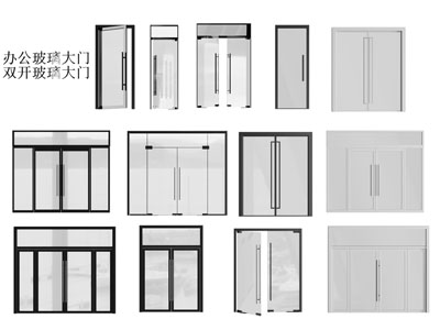 现代办公玻璃大门 双开门 推拉门3d模型 现代办公玻璃大门 双开门 推拉门