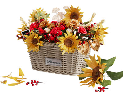 现代藤编花篮花卉 摆件组合