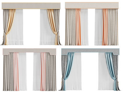 新中式窗帘窗纱3d模型 新中式窗帘窗纱