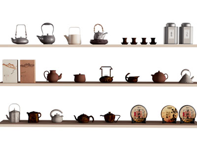 新中式紫砂茶壶 茶饼 茶叶罐摆件组合