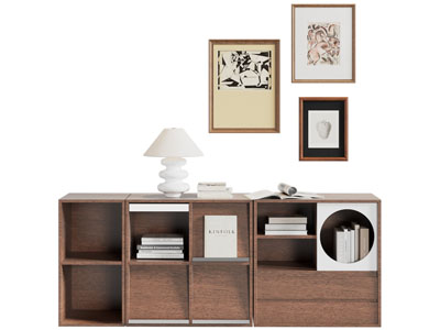 现代中古风书柜 装饰挂画3d模型 现代中古风书柜 装饰挂画