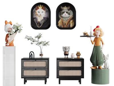 法式床头柜 装饰挂画 雕塑摆件