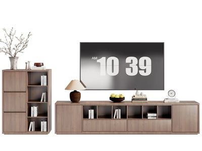 现代中古风电视柜 边柜 书柜 电视3d模型 现代中古风电视柜 边柜 书柜 电视