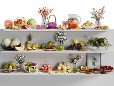 现代水果果盘 饮料 花瓶摆件组合