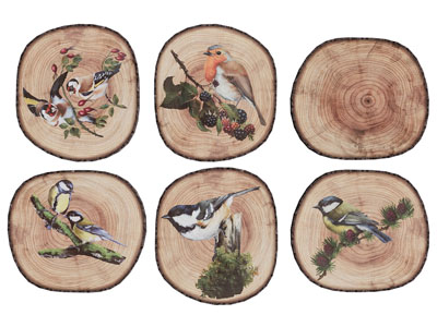 新中式木桩花鸟图案的墙饰挂件