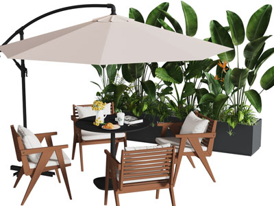 现代庭院遮阳伞 休闲餐桌椅组合