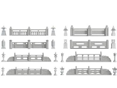 新中式石雕栏杆 护栏 围栏3d模型 新中式石雕栏杆 护栏 围栏