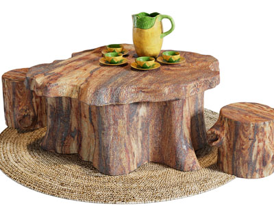 侘寂风树根茶几 茶凳组合 茶具杯子