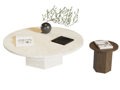 侘寂风圆形茶几 边几