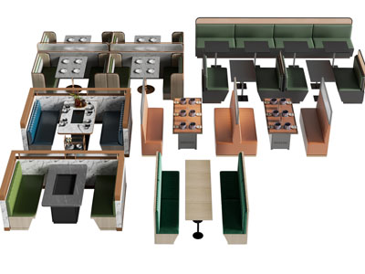 现代饭店卡座餐桌椅组合