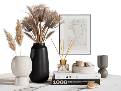 现代花瓶花卉 书本 装饰挂画摆件组合