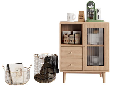 北欧实木餐边柜 收纳筐 收纳篮子3d模型 北欧实木餐边柜 收纳筐 收纳篮子
