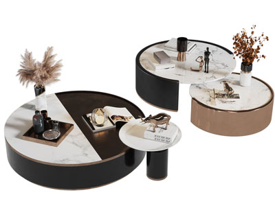 现代圆形拼接茶几