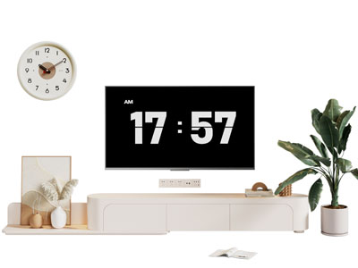 现代奶油风电视柜 电视 钟表3d模型 现代奶油风电视柜 电视 钟表