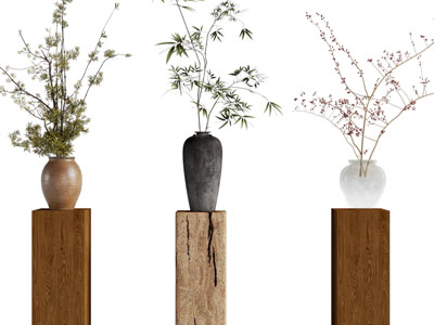 侘寂风陶艺花瓶花卉摆件组合